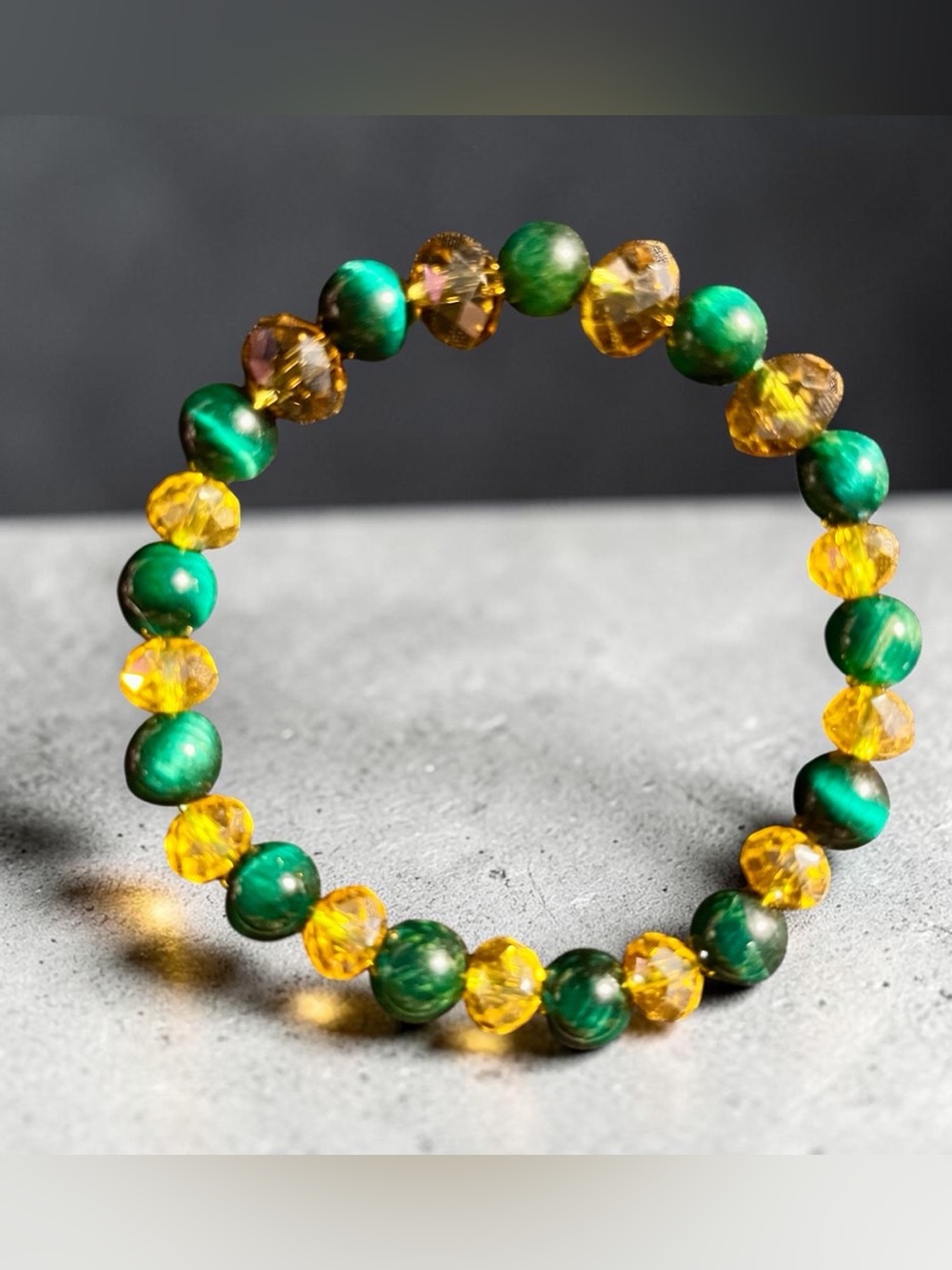 Handmade Green Tigers Eye and Crystal Beaded Bracelet